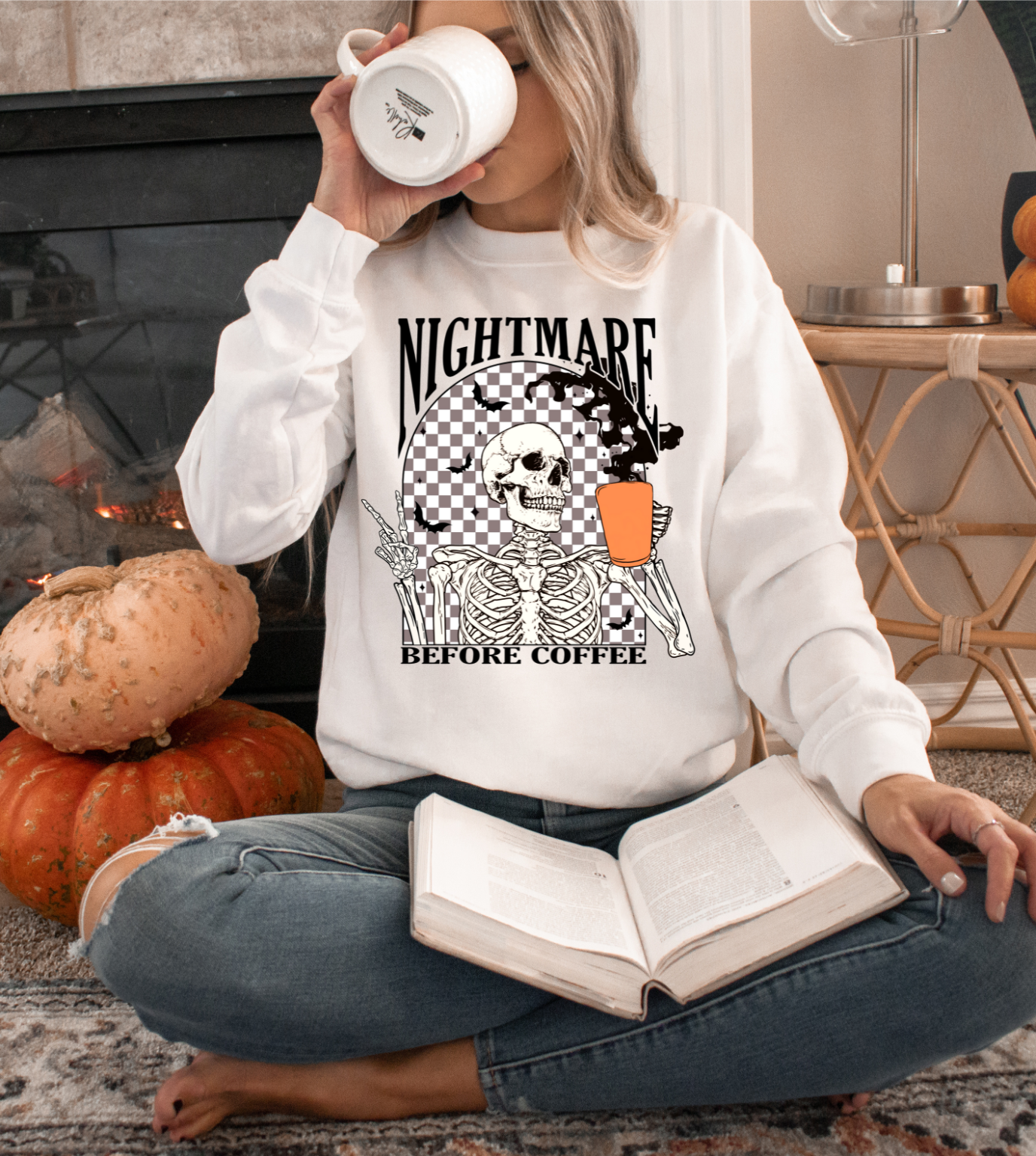 NIGHTMARE BEFORE COFFEE HALLOWEEN CREWNECK SWEATSHIRT