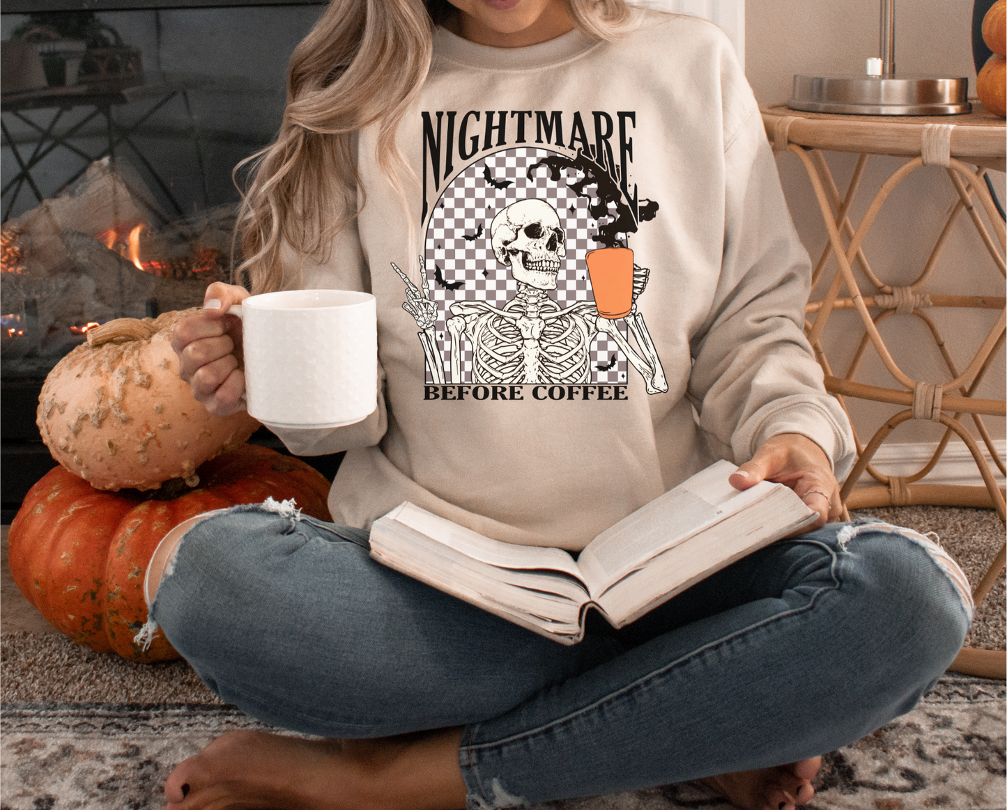 NIGHTMARE BEFORE COFFEE HALLOWEEN CREWNECK SWEATSHIRT