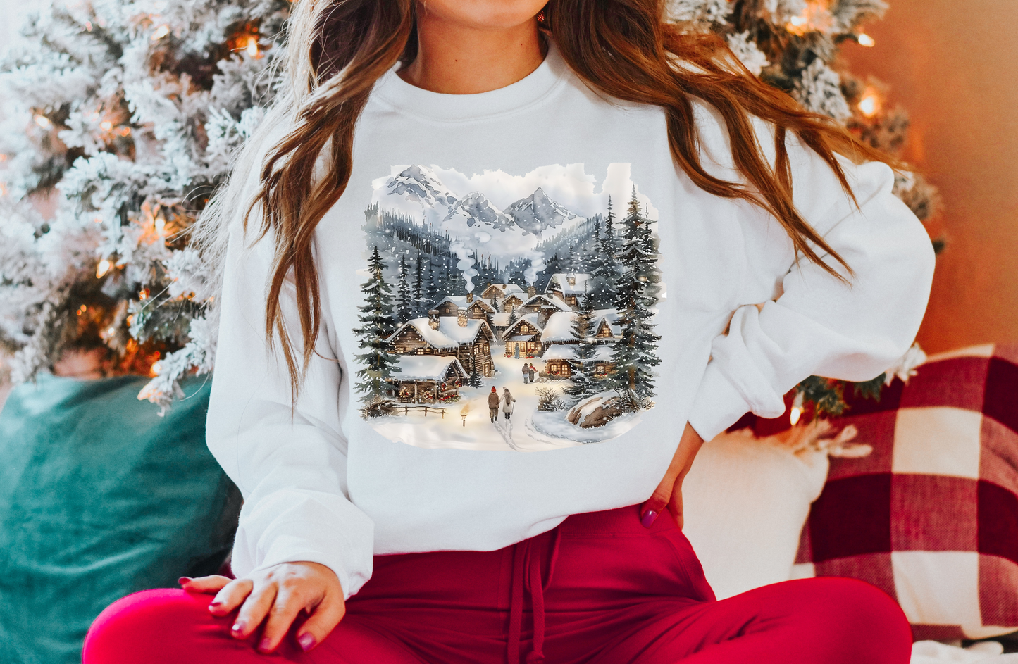 SNOW SCENE VINTAGE CHRISTMAS CREWNECK SWEATSHIRT