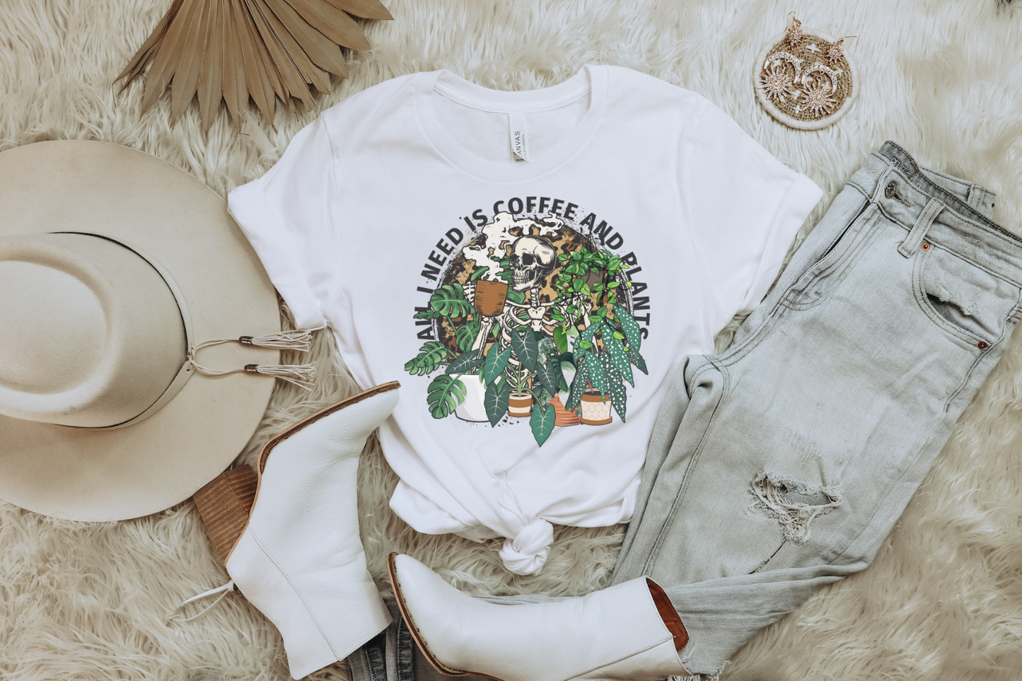 ALL I NEED IS COFFEE AND PLANTS SKULL GRAPHIC TEE