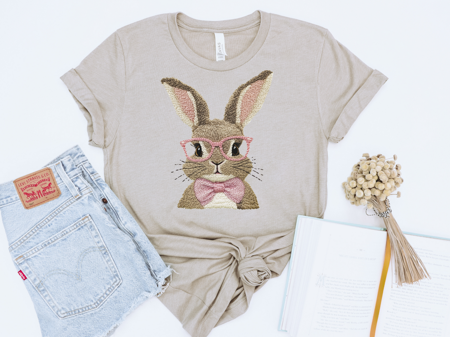 FAUX EMBROIDERED EASTER BUNNY GRAPHIC TEE