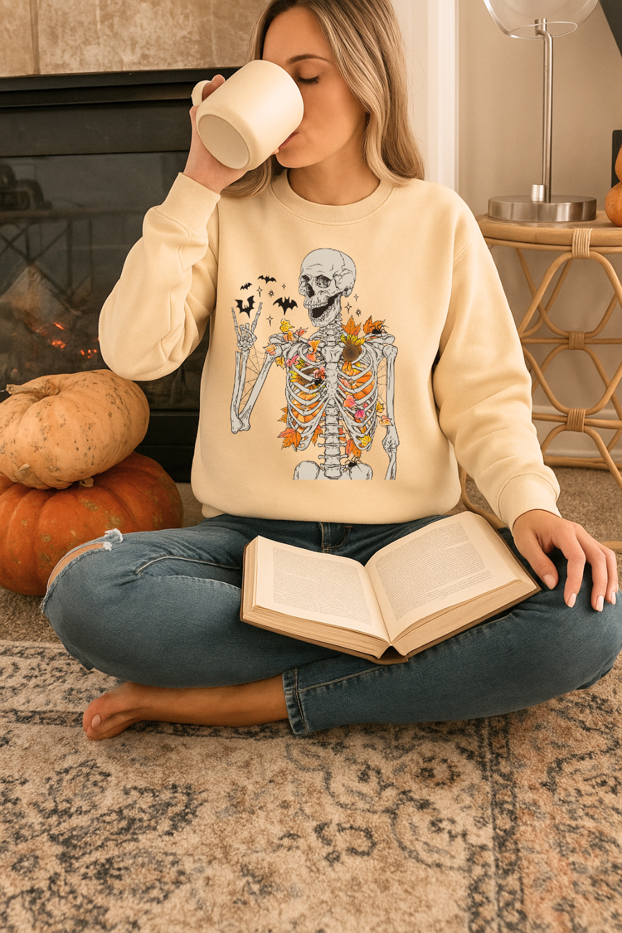 FALL SKELETON HALLOWEEN CREWNECK SWEATSHIRT