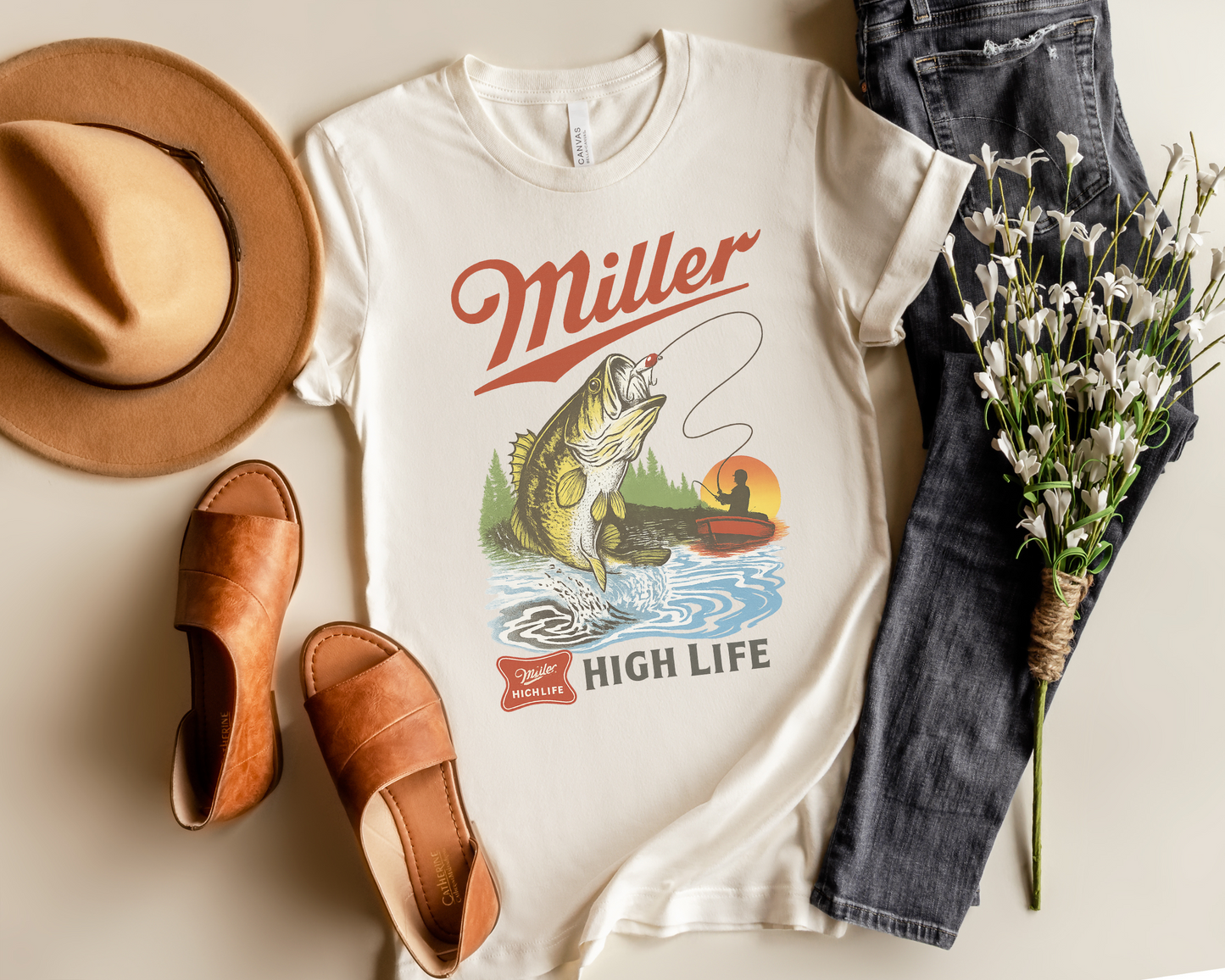 VINTAGE RETRO MILLER FISHING GRAPHIC TEE
