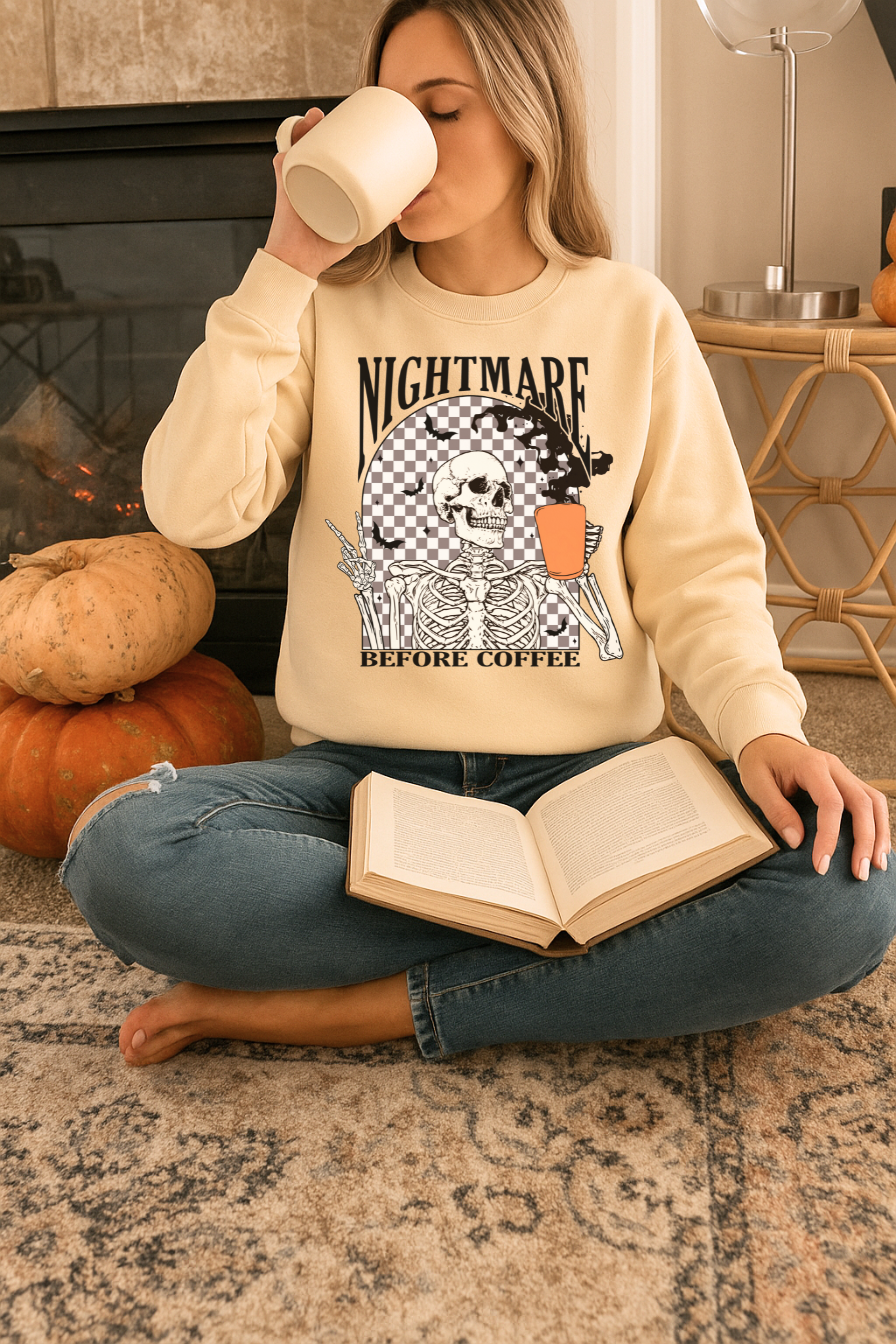 NIGHTMARE BEFORE COFFEE HALLOWEEN CREWNECK SWEATSHIRT