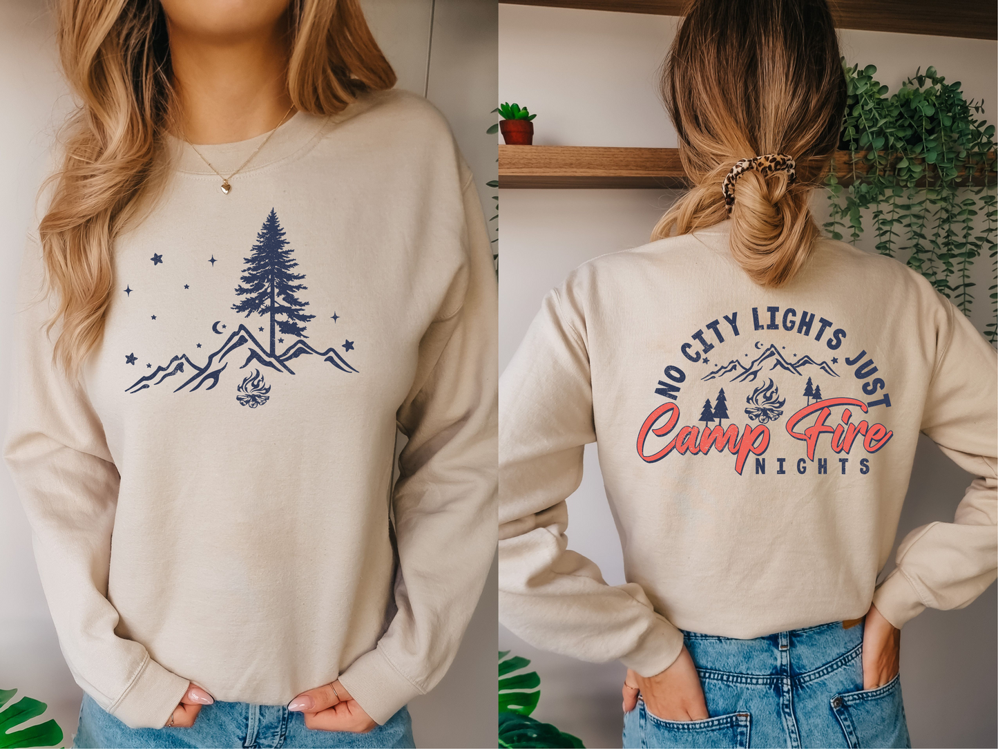 NO CITY LIGHTS JUST CAMPFIRE NIGHTS DOUBLE SIDED SWEATSHIRT