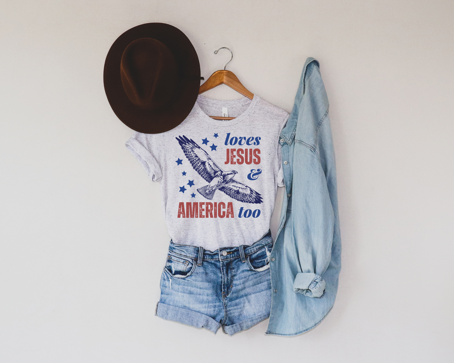 LOVES JESUS AND AMERICA TOO ADULT GRAPHIC TEE