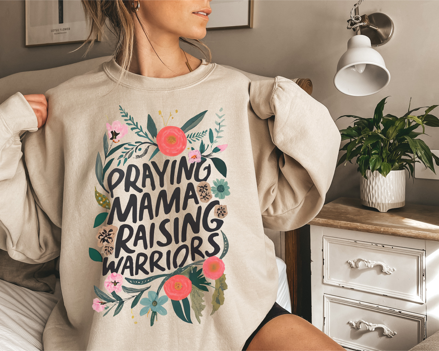 PRAYING MAMA RAISING WARRIORS CREWNECK SWEATSHIRT ADULT