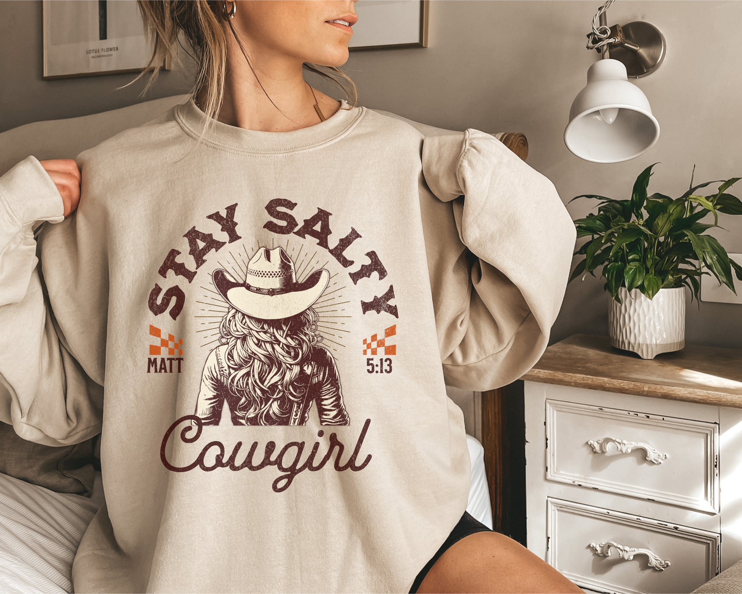 STAY SALTY COWGIRL MATTHEW 5:13 CREWNECK SWEATSHIRT