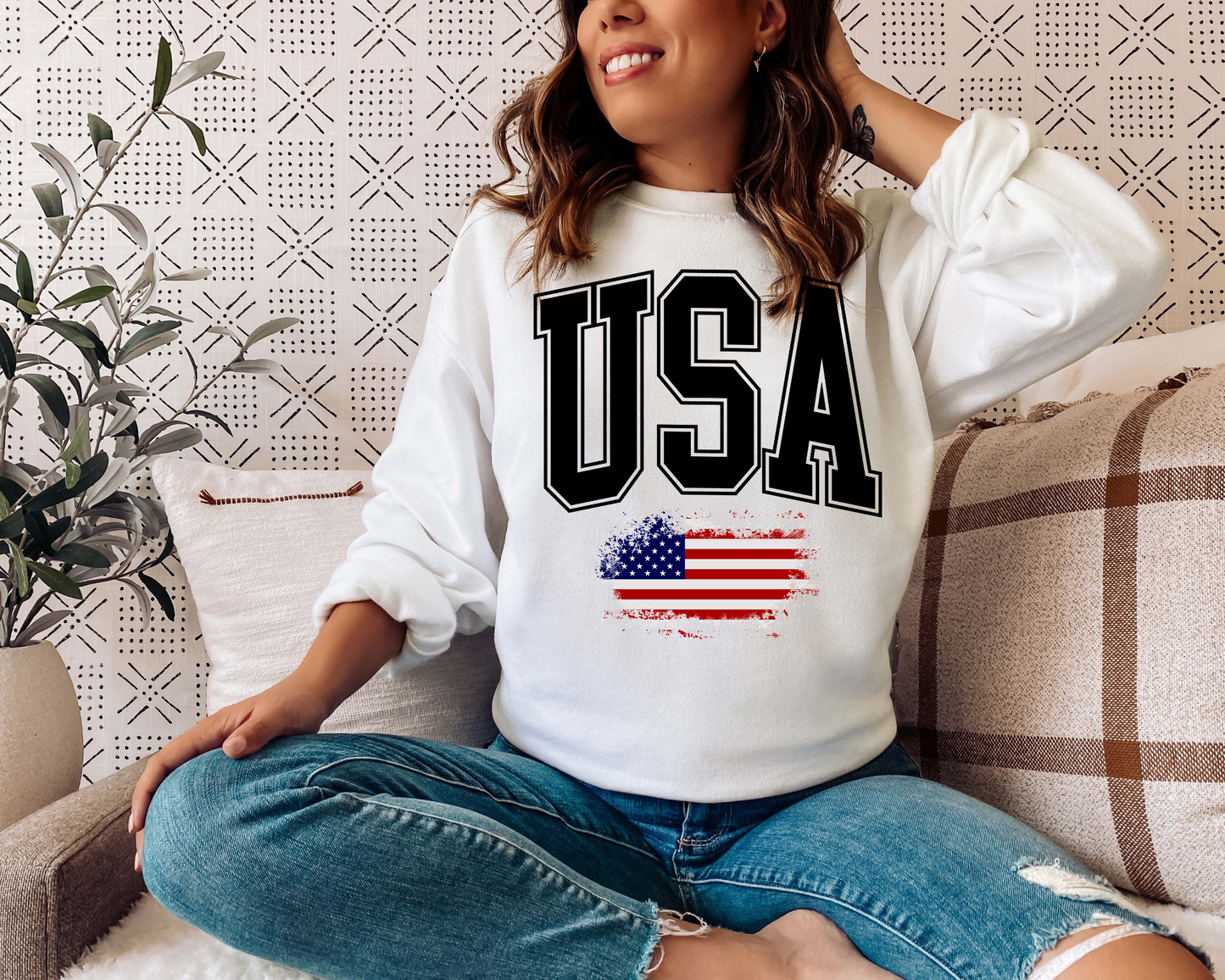 USA AMERICAN FLAG CREWNECK SWEATSHIRT