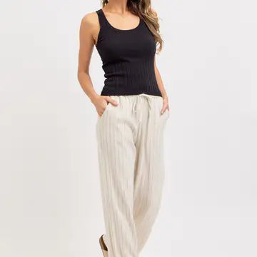 LINEN STRIPED PULL ON PANTS