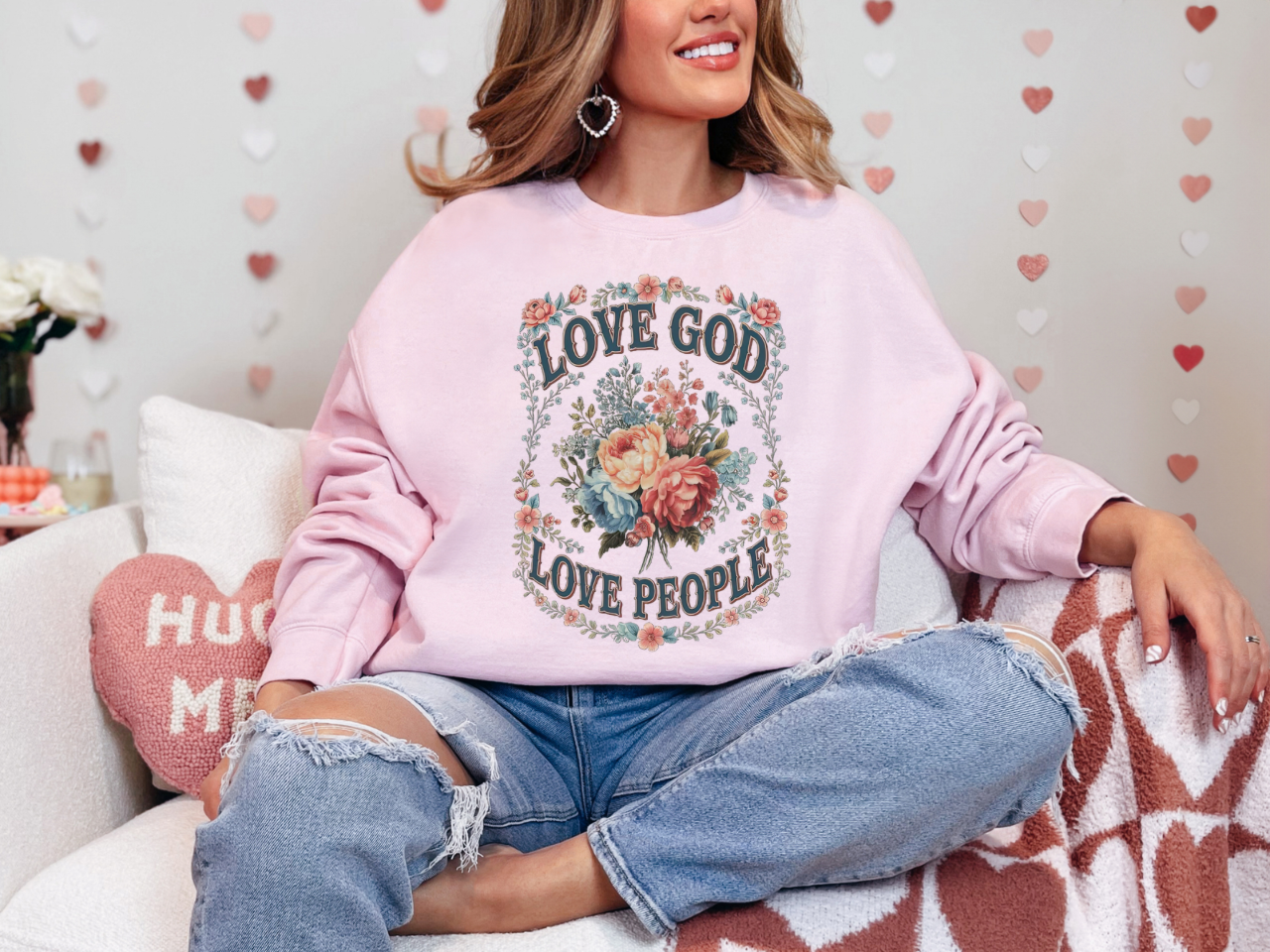 LOVE GOD LOVE PEOPLE VINTAGE FLORAL CHRISTIAN CREWNECK SWEATSHIRT