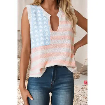 USA FLAG NOTCHED NECKLINE SWEATER TANK