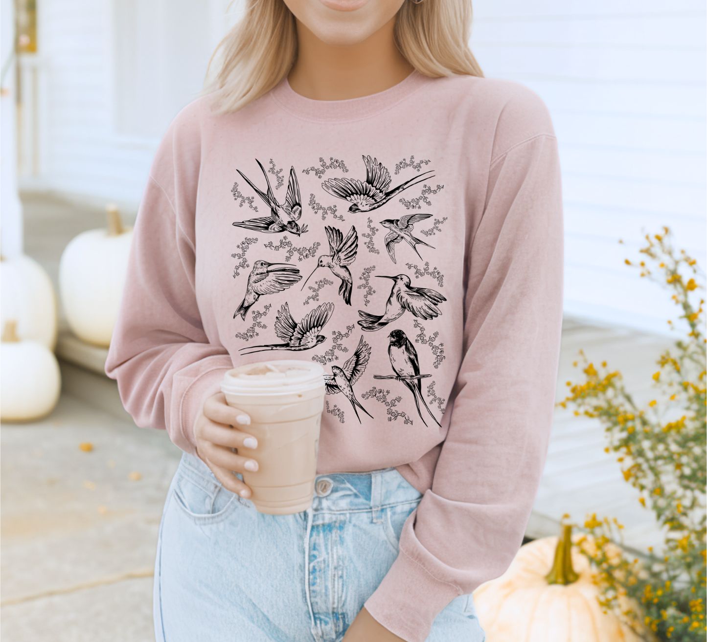 VINTAGE INSPIRED BIRD + FLOWERS CREWNECK SWEATSHIRT