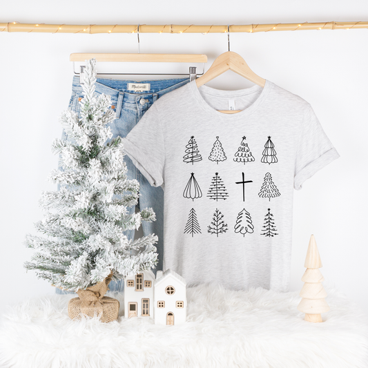 MINIMAL TREES WITH CROSS CHRISTIAN CHRISTMAS TEE