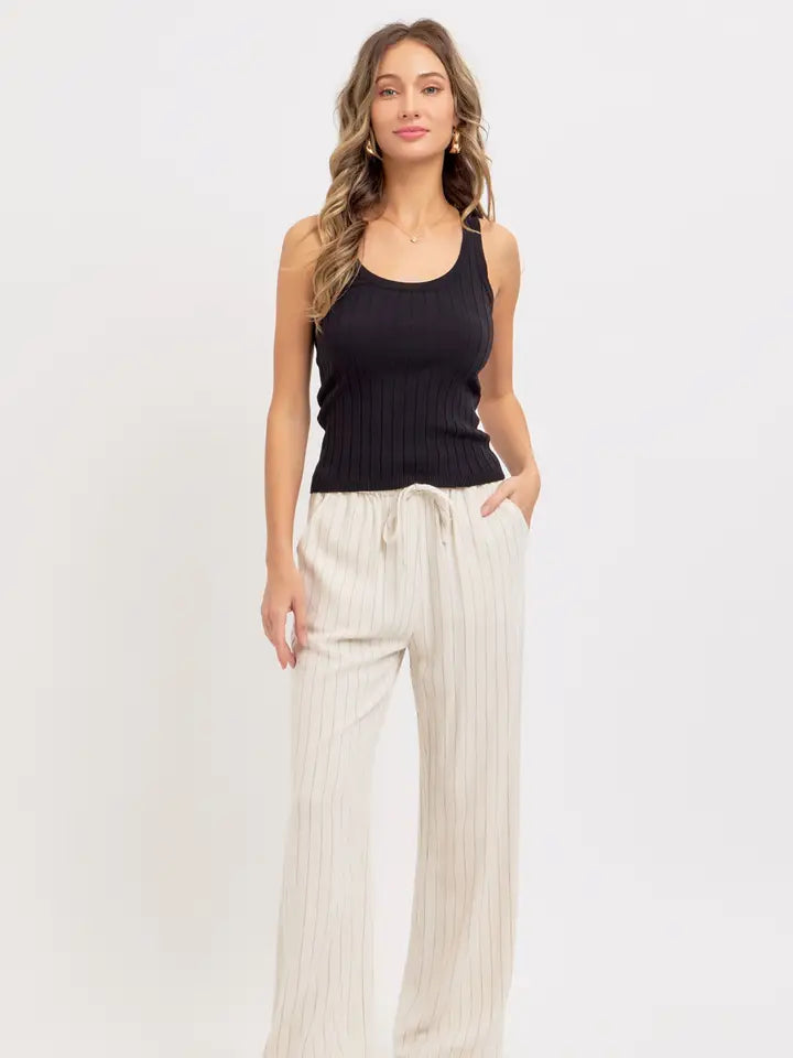 LINEN STRIPED PULL ON PANTS