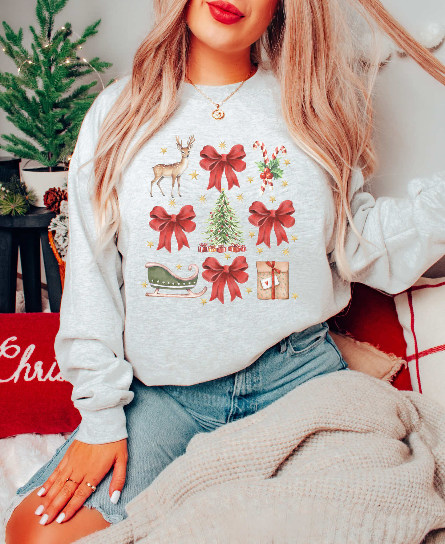 VINTAGE RETRO BOW CHRISTMAS CREWNECK SWEATSHIRT