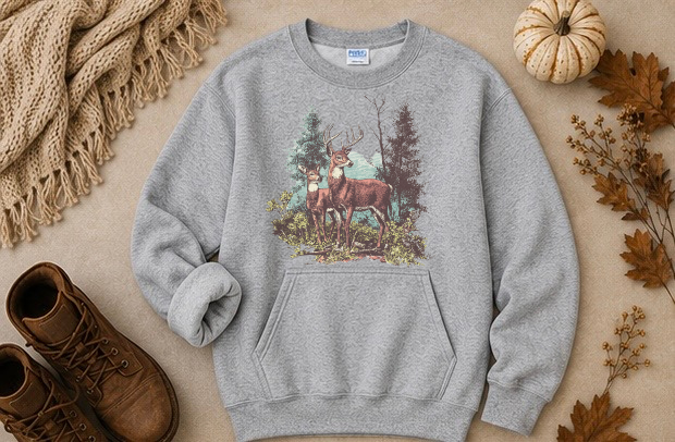 VINTAGE RETRO DEER POCKET CREWNECK SWEATSHIRT