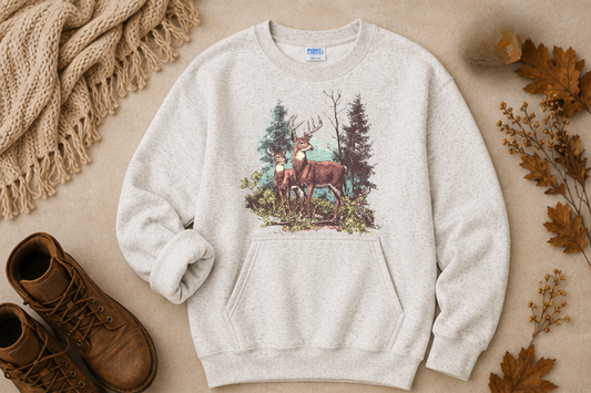 VINTAGE RETRO DEER POCKET CREWNECK SWEATSHIRT