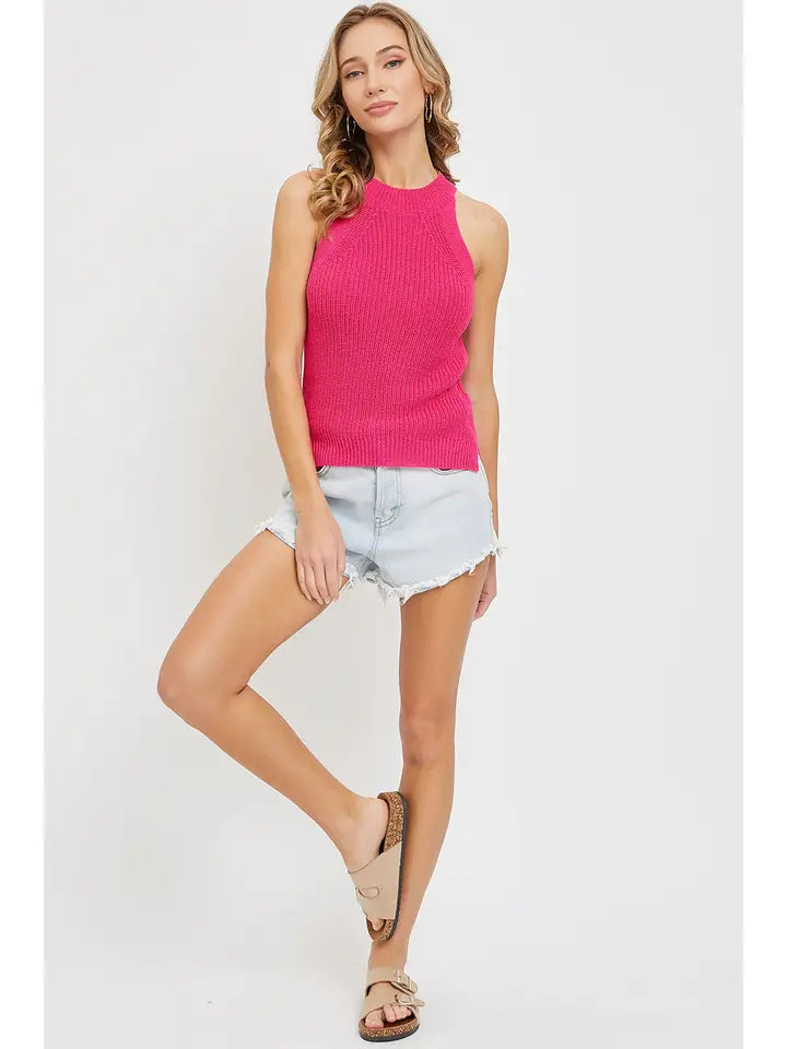 CASUAL SIDE SLIT RIBBED KNIT TANK TOP