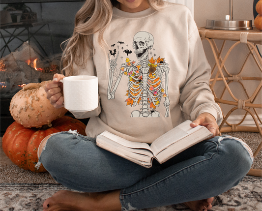 FALL SKELETON HALLOWEEN CREWNECK SWEATSHIRT