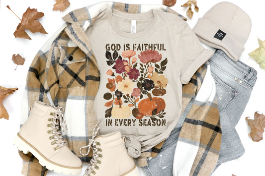 GOD IS FAITHFUL IN EVERY SEASON FALL GRAPHIC TEE