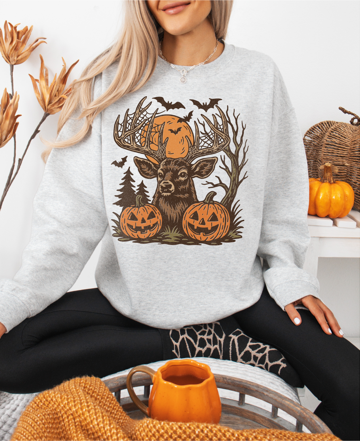 HALLOWEEN SPOOKY DEER CREWNECK SWEATSHIRT