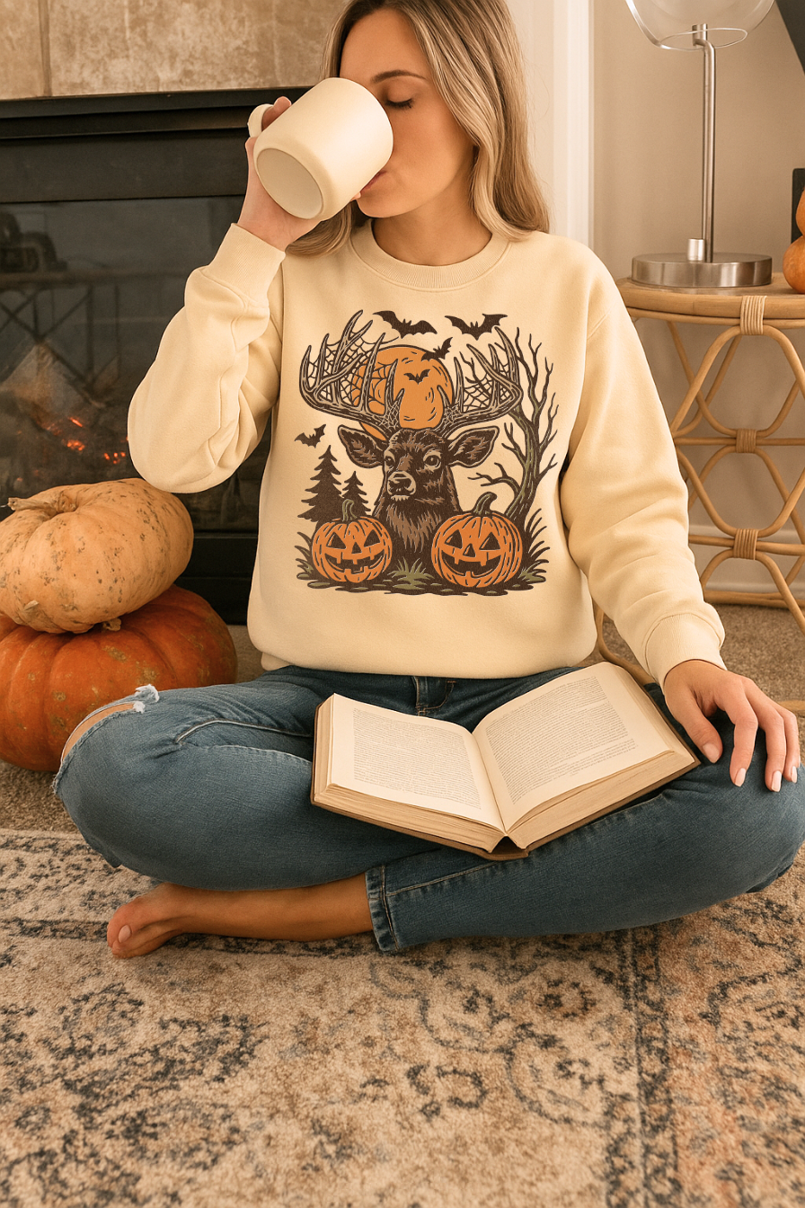 HALLOWEEN SPOOKY DEER CREWNECK SWEATSHIRT
