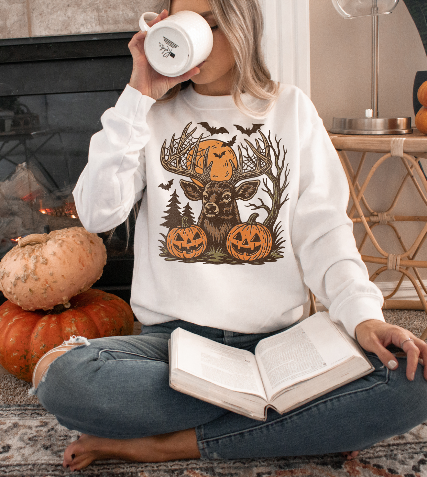 HALLOWEEN SPOOKY DEER CREWNECK SWEATSHIRT