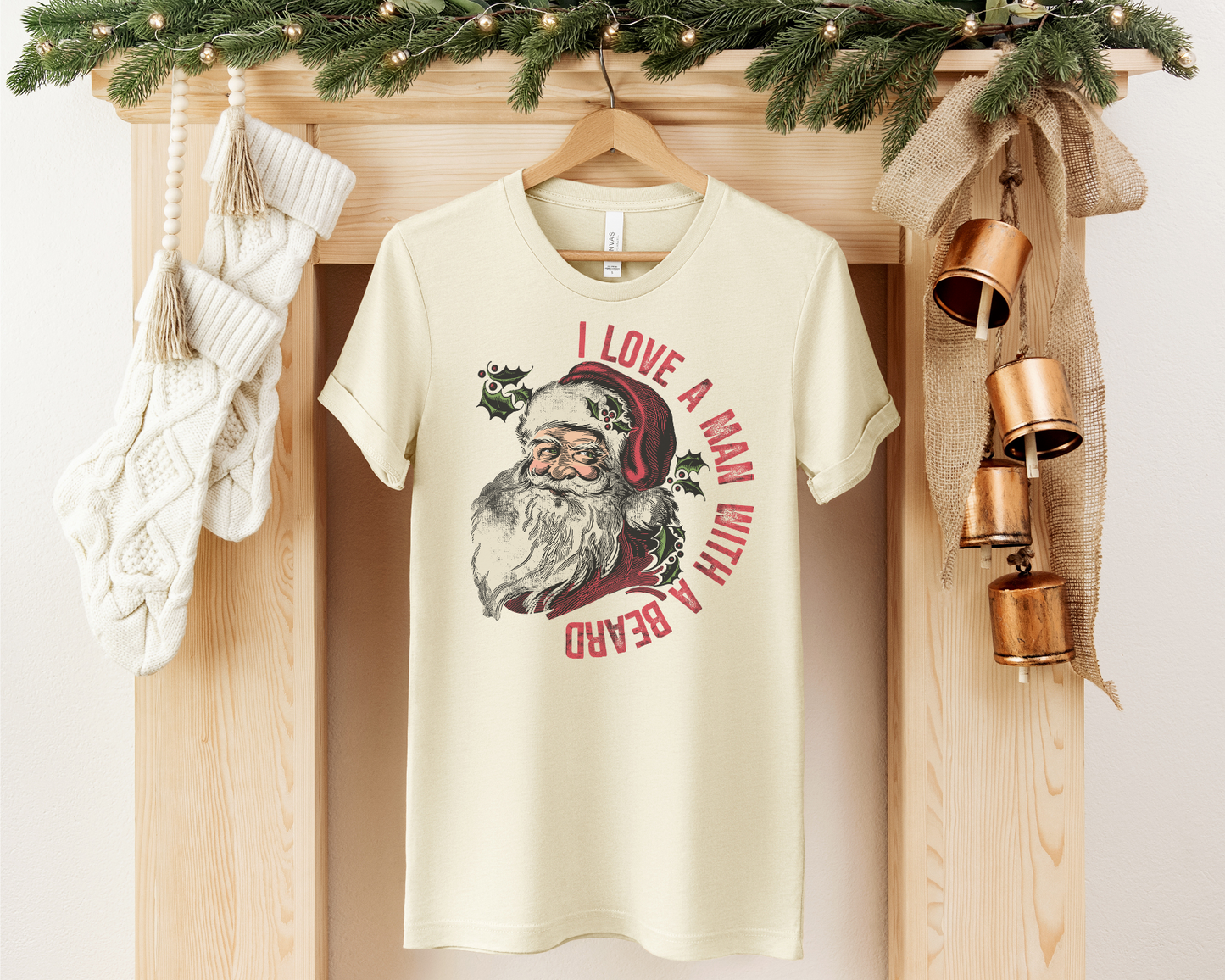 I LOVE A MAN WITH A BEARD SANTA GRAPHIC TEE