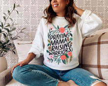 Load image into Gallery viewer, PRAYING MAMA RAISING WARRIORS CREWNECK SWEATSHIRT ADULT

