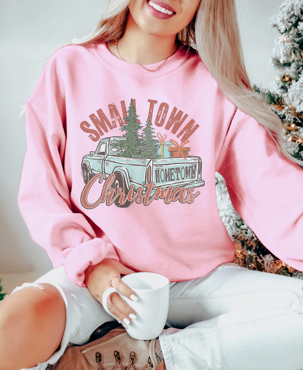 SMALL TOWN CHRISTMAS TRUCK CREWNECK SWEATSHIRT ADULT