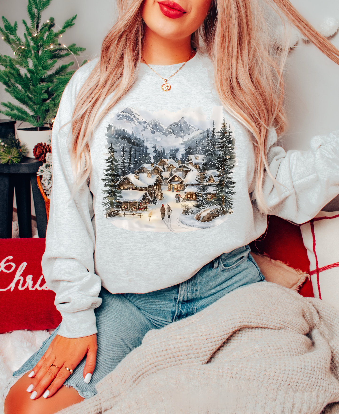 SNOW SCENE VINTAGE CHRISTMAS CREWNECK SWEATSHIRT