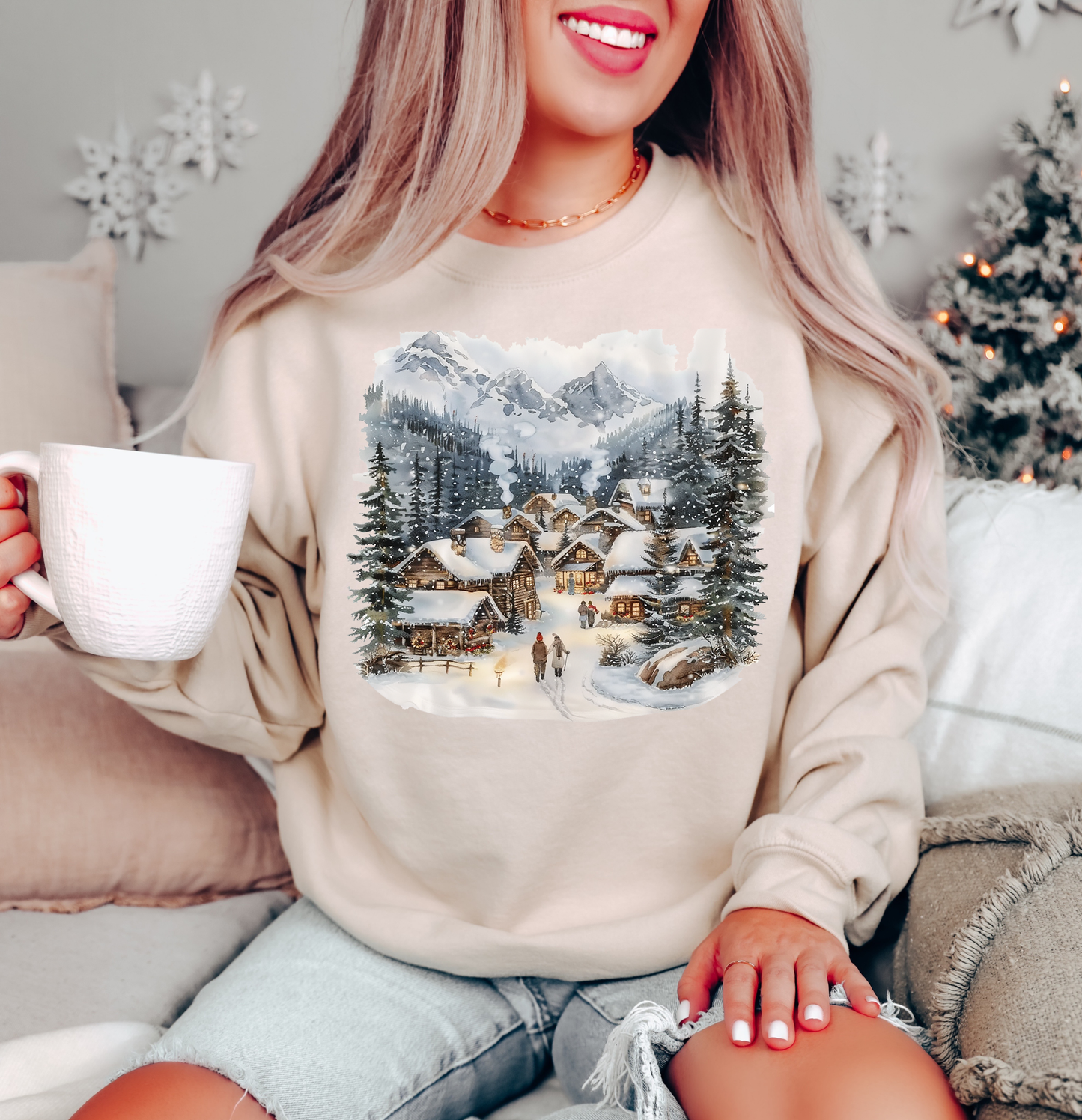 SNOW SCENE VINTAGE CHRISTMAS CREWNECK SWEATSHIRT