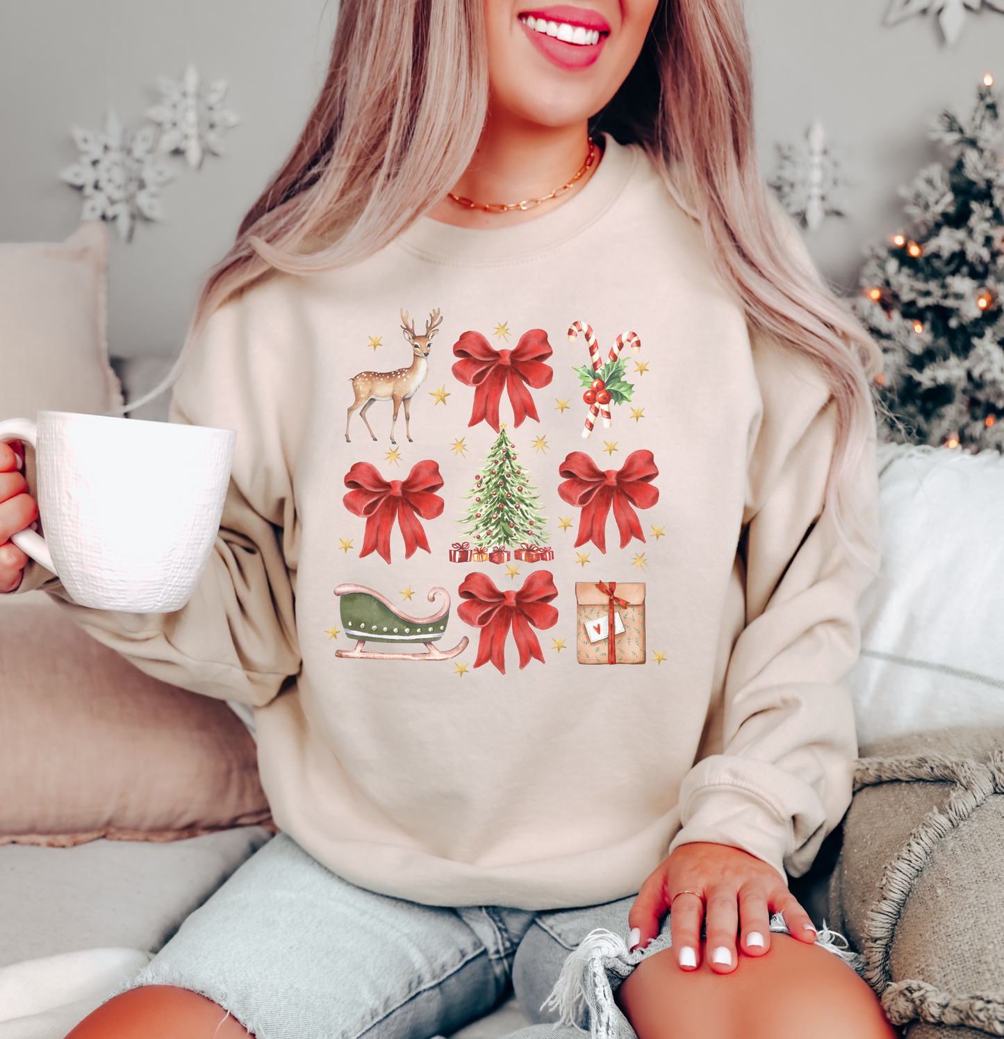 VINTAGE RETRO BOW CHRISTMAS CREWNECK SWEATSHIRT