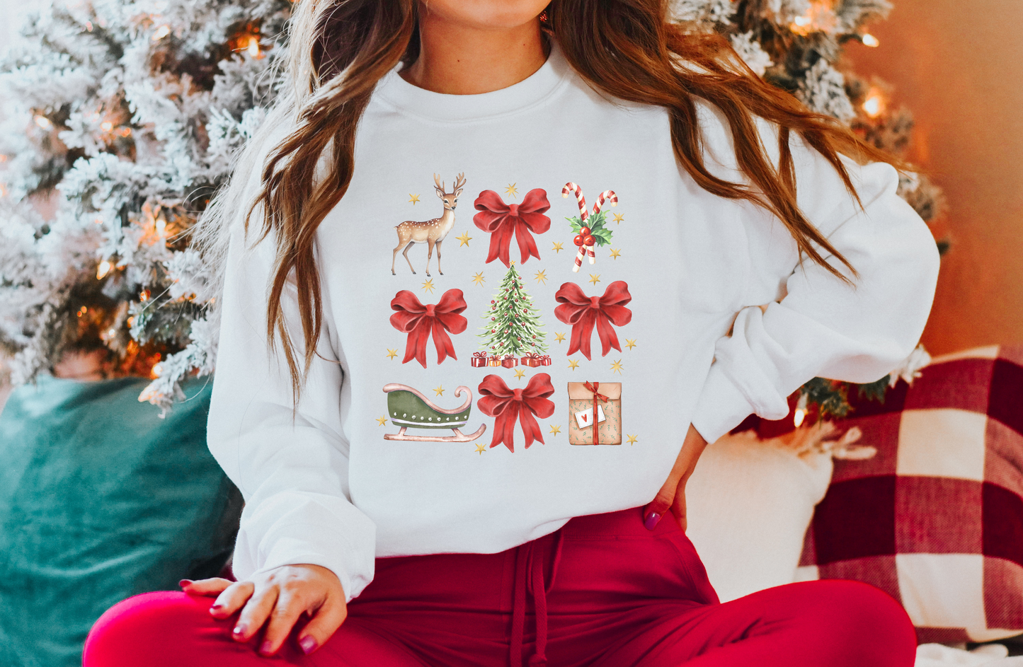 VINTAGE RETRO BOW CHRISTMAS CREWNECK SWEATSHIRT