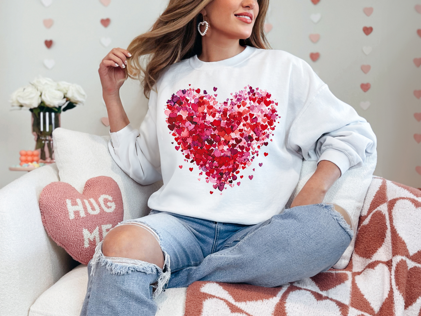 WATER COLOR HEART VALENTINE CREWNECK SWEATSHIRT